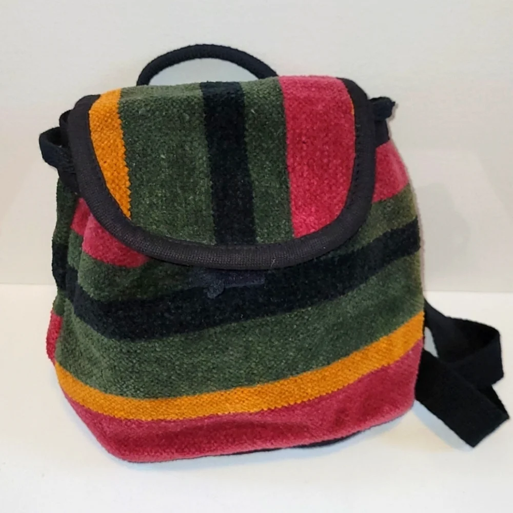 Multicolored Striped Backpack mini bag 100% Cotton New